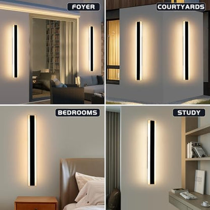 Mikeru Outdoor Light Modern 100cm, 2Pack Warm White Exterior Black Long Wall Light 3000K Contemporary Outdoor Wall Lights 35W Garden Wall Lights Mains Powered for Villa, Courtyard Doorway