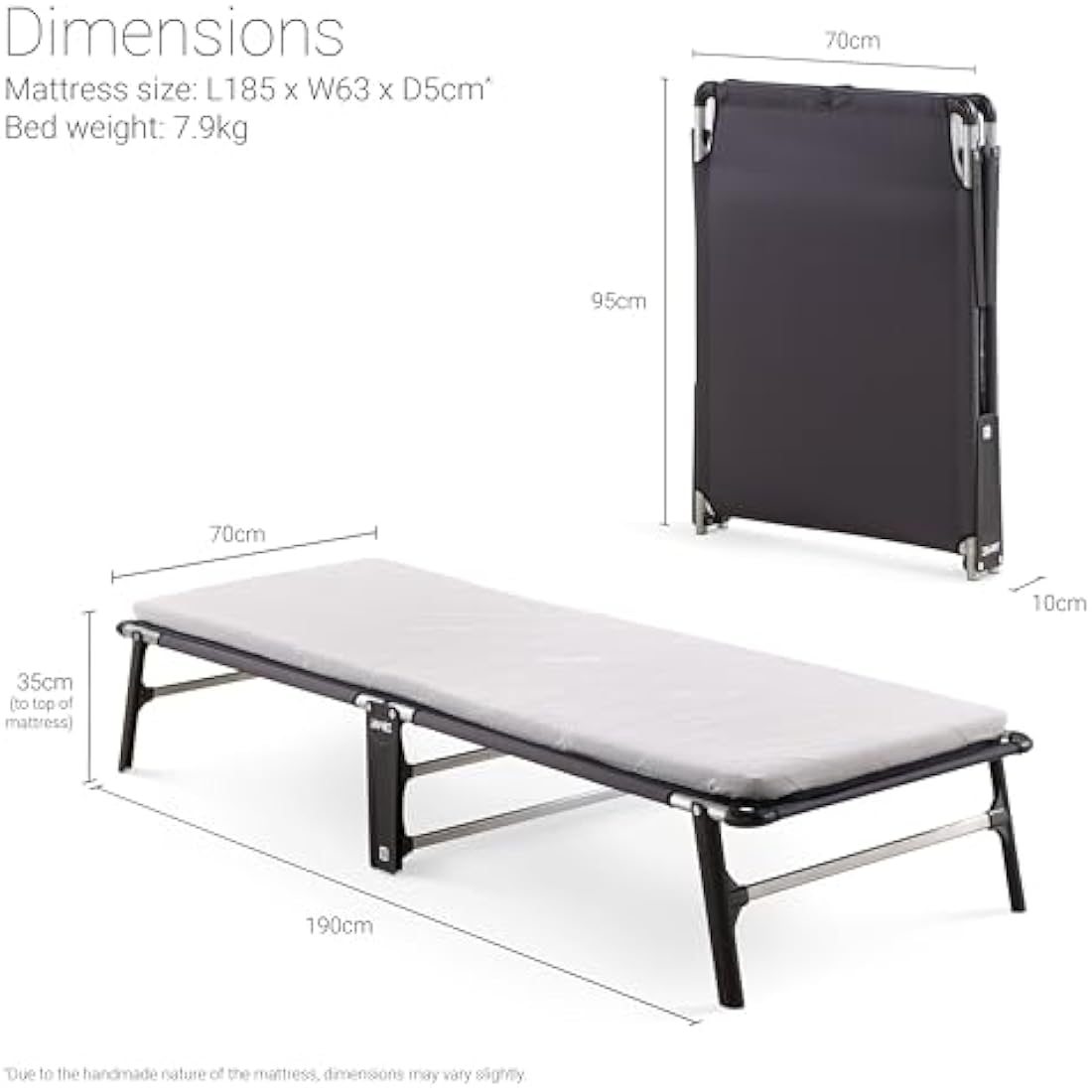 Jay-Be Folding Bed with Comfort Mattress - Single, Black