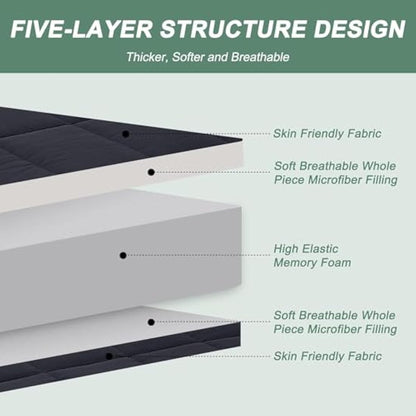 ZIKEBTUY Floor Mattress Japanese Futon Double Mattress Topper - 10cm Thick Foldable Tatami Mat Sleeping Bed Pad for Guests, Dormitories, Camping, Sofas & Loungers - Black, 203 * 137 * 10CM