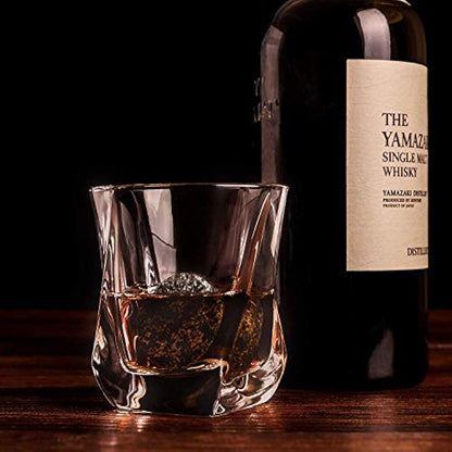Whiskey Chilling Stones Gift Set - 6 Handcrafted Premium Granite Round Sipping Rocks - 2 Crystal Superior Glasses - Hardwood Presentation & Storage Tray - Elegant Gold Foil Gift Box by R.O.C.K.S.
