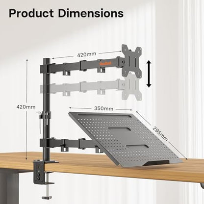 Redbat Adjustable Monitor Stand for 13-32 inch LCD LED Screens, Mount with Laptop Tray Up to 16 inch, VESA 75/100mm, 2 Mounting Options