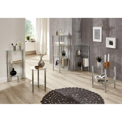 HAKU Möbel End Table Chrome, Metal, Tempered Glass - Size: H 47 cm X Ø 35 cm, Style: Modern
