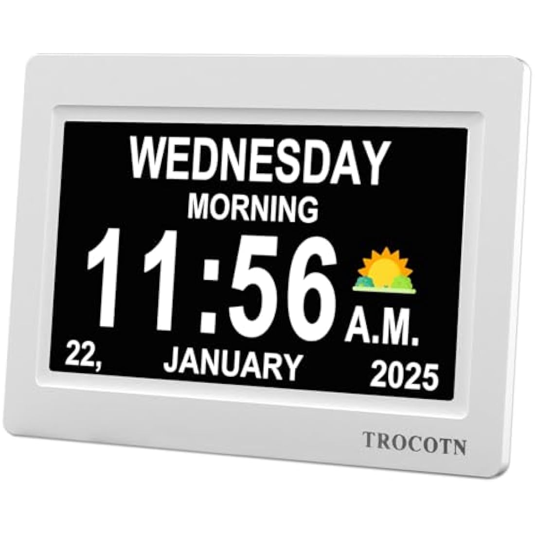 TROCOTN dementia clock, digital clock with date and day for elderly, day date large display calendar (7 Inches White)