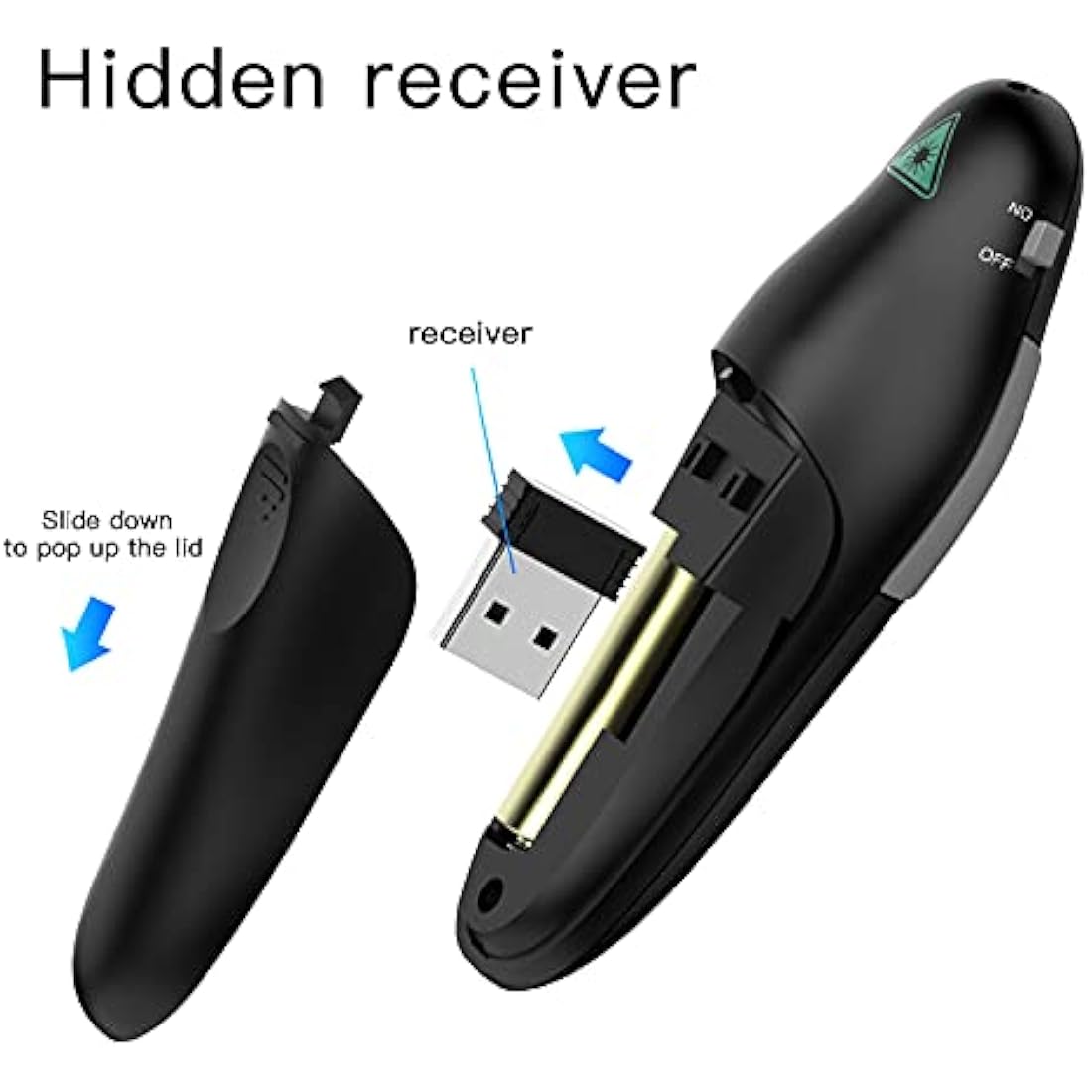 QUI Presentation Clicker Pointer, 328FT Wireless Presenter Remote PPT PowerPoint Clicker, 2.4GHz Presentation Pointer Slide Advancer for Mac, Laptop (Green Function Indicator Light)