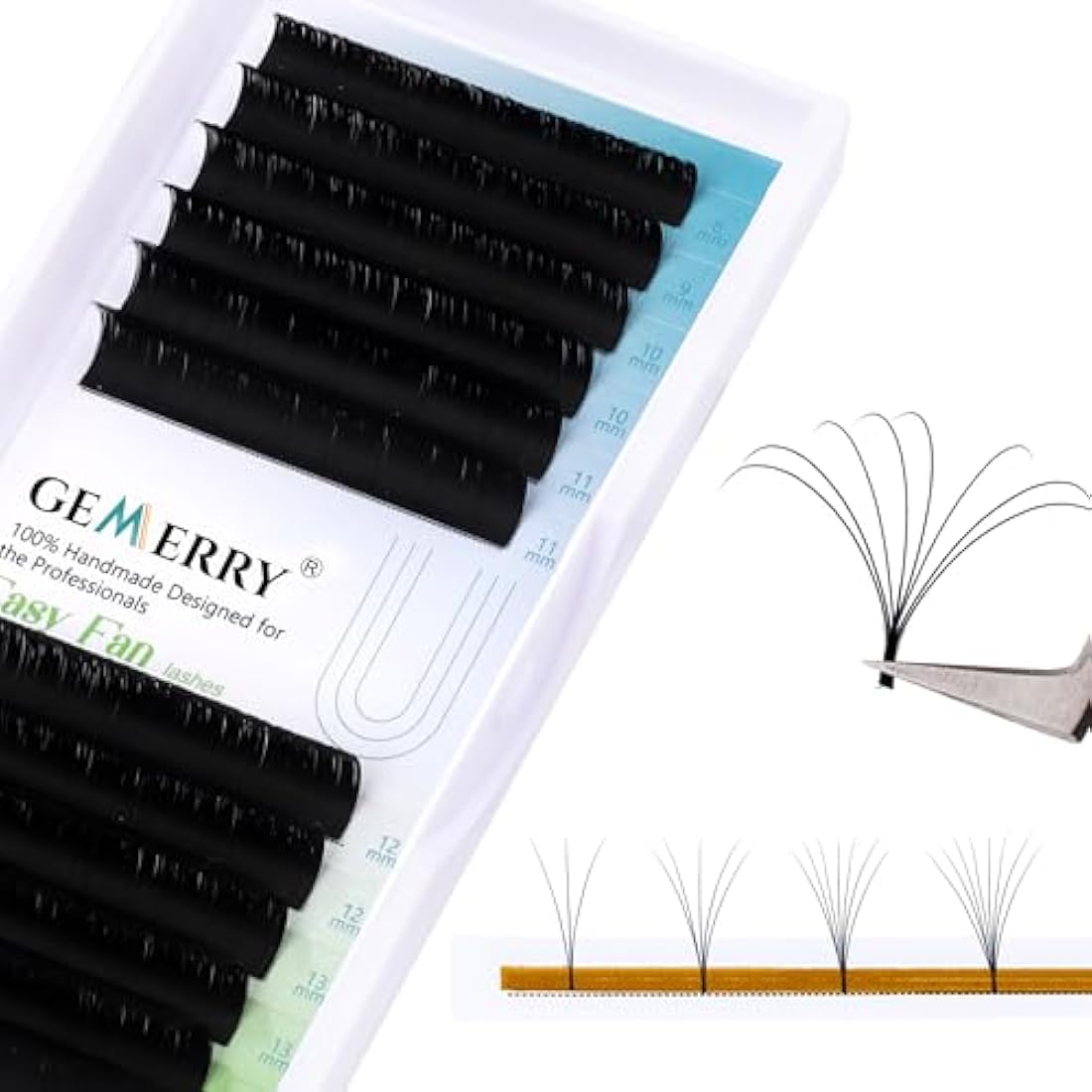 Easy Fan Lash Extensions 0.07mm 8-14mm C curl Mix Tray Russian Volume Noir Lash Automatic Blooming Self Fanning Lashes 2D-20D Long Individual Volume Lashes Gemerry Lash(0.07-c curl-mix 8-14mm)