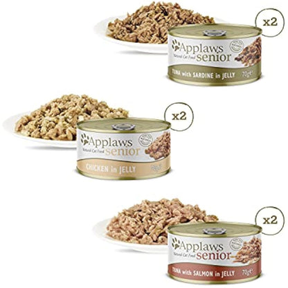 Applaws Complete Wet Cat Food for Senior Adult Cats, Tuna and Chicken Selection in Jelly Tin 6 x 70g