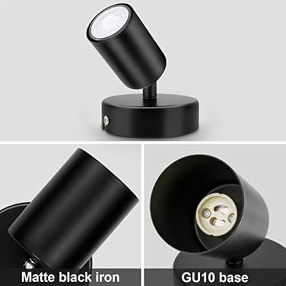 Dehobo Wall Light Spotlight Indoor in Matt Black Adjustable Spot Light with GU10 Socket LED Compatible Industrial Ceiling Wall Spot Light for Kitchen Lounge Bedroom Dining Room