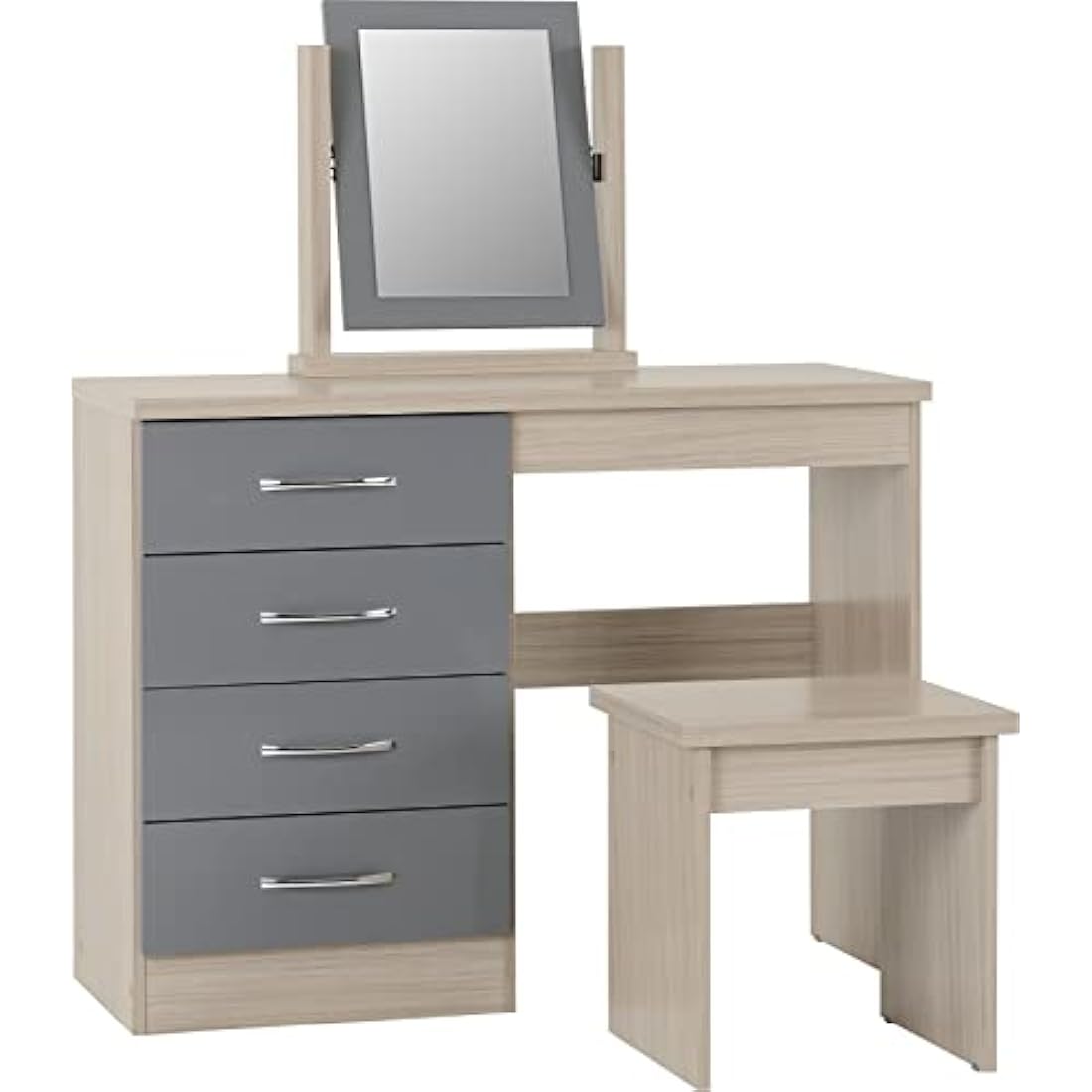 Seconique Nevada Dressing Table Set in Grey Gloss/Light Oak Effect Veneer