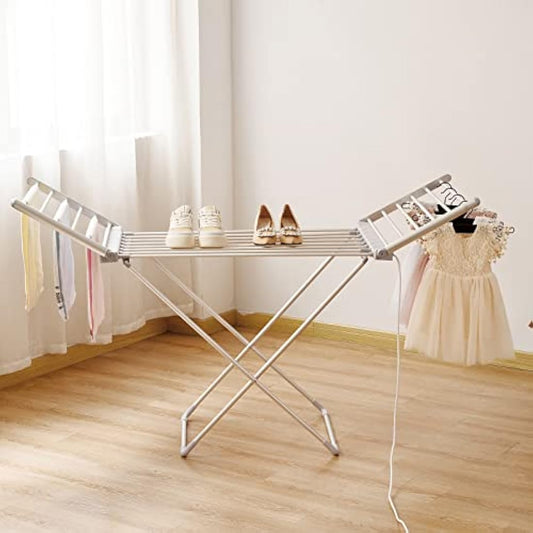 Rainberg Electric heated folding clothes dryer, 230w Energy-Efficient 18 rails and 2 Heated Wings indoor airer, wet laundry drying rack. (Heated Rack)