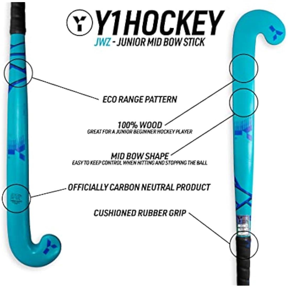 Y1 Hockey, Junior Hockey Stick for beginners, 28, 30 or 32 inches, 100% Wood, Starter Hockey Stick, Boys Hockey Stick, Girls Hockey Stick, Kids Hockey Stick