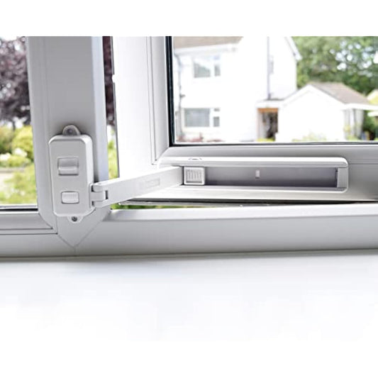 BeeGo® Window Restrictors, Child & Pet Safety Locks, Self-Adhesive, No Tools, Fits UPVC & Most Windows, Restricts Window Opening, White, 1 Pc