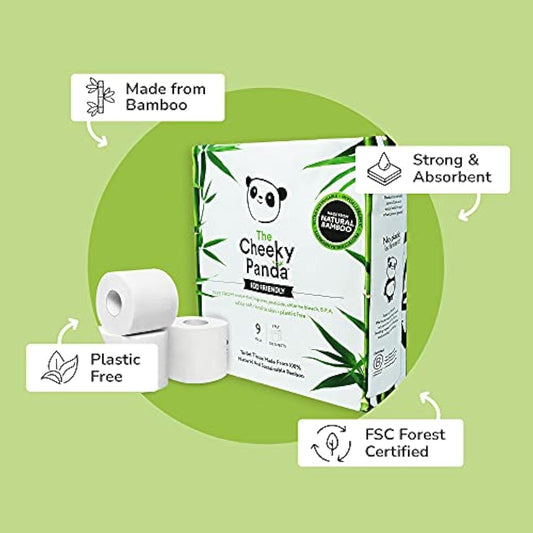 The Cheeky Panda Bamboo Toilet Rolls Bulk Buy – 45 Rolls (5 Packs of 9) | 3 Ply Toilet Paper | Plastic Free Packaging and Sustainable Tissue Paper | Compostable Loo Roll