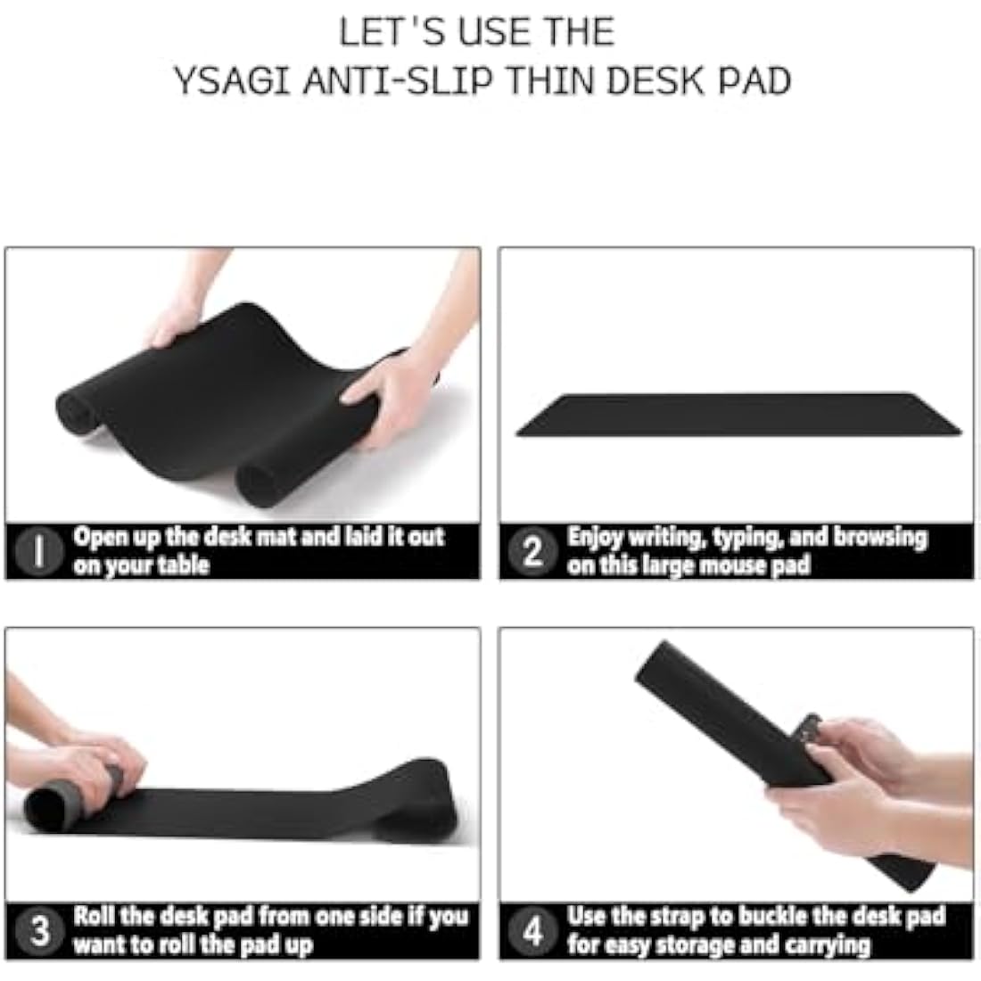 YSAGi Non-Slip Desk Pad, Waterproof PVC Leather Desk Table Protector, Ultra Thin Large Mouse Pad, Easy Clean Laptop Desk Writing Mat for Office Work/Home/Decor (90 x 43 cm, Black)