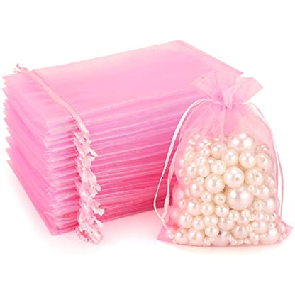 G2PLUS Pink Organza Gift Pouches - 13x18 CM Large Organza Favor Bags, 100 PCS Wedding Jewelry Bags - Clear Mesh Pouches Perfect for Wedding, Christmas, Birthday, Anniversary