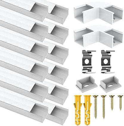 12 Pack Led Aluminum Profile for Philips Hue Led Strip Lights etc,1m/3.3ft U-Shape Led Aluminum Channel, Led Diffuser with Milky White Cover Indoor, End Caps and Metal Mounting Clips (12Meter)