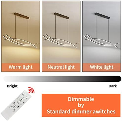 Mikeru 100CM Modern LED Pendant Light, Minimalist Ceiling Lighting with Remote Control Dimmable Brightness 3000K/4500K/6000K 3 Color Chandelier 10% to 100% for Kitchen Island, Living Room
