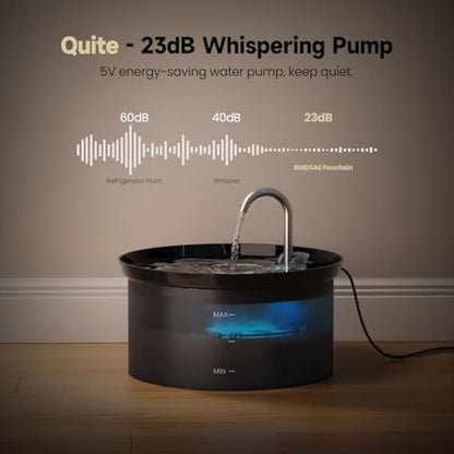 BMDSAE Cat Fountain, Pet Fountain with Ultra Silent Pump, Activated Carbon Filter Keeps Water Clean 2.8 L
