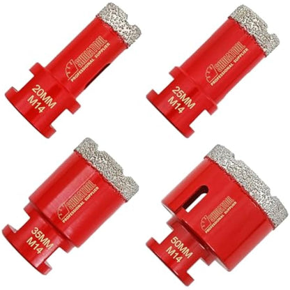 SHDIATOOL Dry Diamond Drill Core Bits 4pcs/Set Dia 20/25/35/50mm Vacuum Brazed M14 Connection for Tile Porcelain Granite Marble