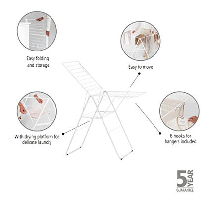 Brabantia HangOn Laundry Drying Rack (20m / Fresh White) Compact, Foldaway, Adjustable Indoor Stainless Steel Clothes Horse