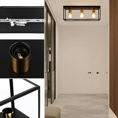 3 Lights Black Ceiling Lights, Flush Mount Modern Industrial Ceiling Light E27, LED Metal Cage Ceiling Light Fixture for Bedroom Living Room Kitchen Hallway Staircase max.60W - NO Bulb