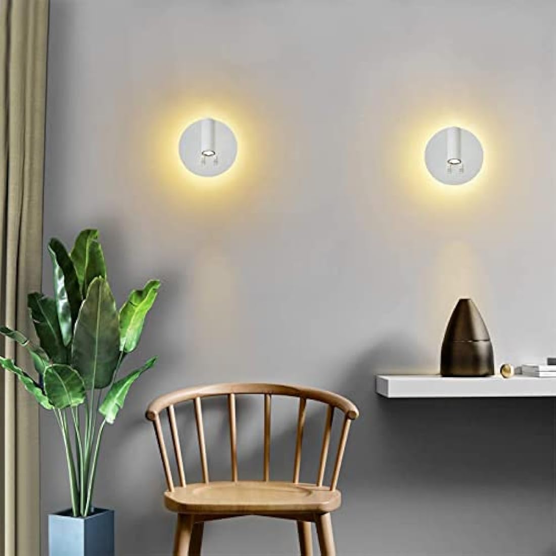 uksunvi LED Wall Mounted Lamp,Bedside Reading Wall Light,12W LED Wall Lamp, Adjustable Spotlight （3W +9W 3000K Warm Light） (2PCS White Circular)