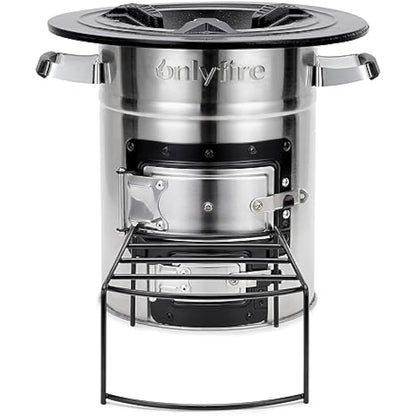 Onlyfire Stainless Steel Rocket Stove,Portable Camp Stove Wood Burning,Outdoor Stove for Backpacking，Outdoor Cooking, Camping, Picnic, BBQ, Hunting, Fishing