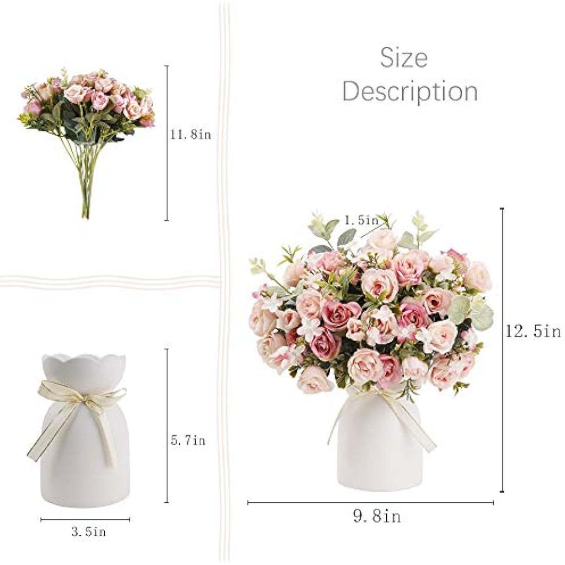 LESING Artificial Silk Rose with Vase Fake Flowers Wedding Flowers Bouquets Arrangement Home Office Party Centerpiece Table Decoration (Pink)