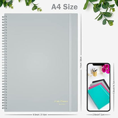 Planner Undated, Asten Daily Planner Agenda with to Do List, Hourly Schedules for Women and Men, Spiral Appointment Book with Elastic Closure, Inner Pocket 21.6 x 28cm (Gray)