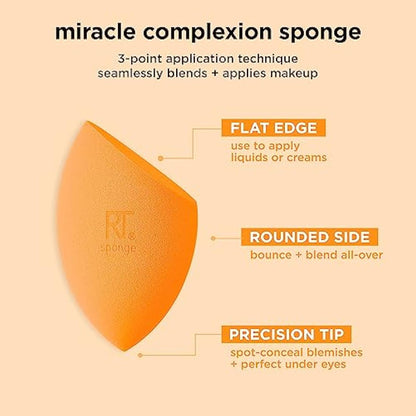 Real Techniques Miracle Complexion Makeup Sponge for full cover foundation with Travel Case (Packaging and Colour May Vary)