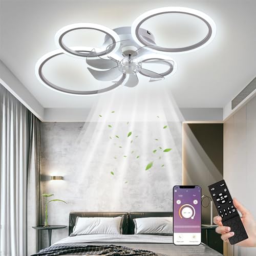 MiiR Ceiling Fan with Lighting,led Ceiling Light with Fan Remote Control and APP Quiet,60W Dimmable Ceiling Lamp Timer Lamp with Fan for Bedroom
