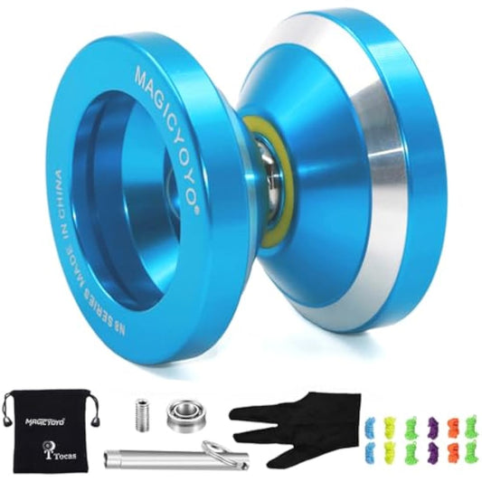 MAGICYOYO N8 Yoyos Pro Responsive Yoyo & Unresponsive Yo-yo for Kids Teens Adults, Beginners to Advanced Yo-yos, Yo Yo Metal with Unresponsive Bearing+12 Yo-Yos Strings+ Remover+ Glove+ Bag, Blue