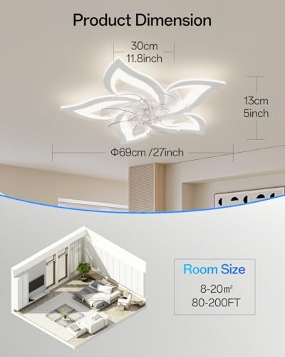 YUNLONG Ceiling Fans with Lights and Remote Quiet DC Fan Light Ceiling Led 6 Speed Dimmable Ceiling Fans with Lamps for Bedrooms Living Room Kids Lounge