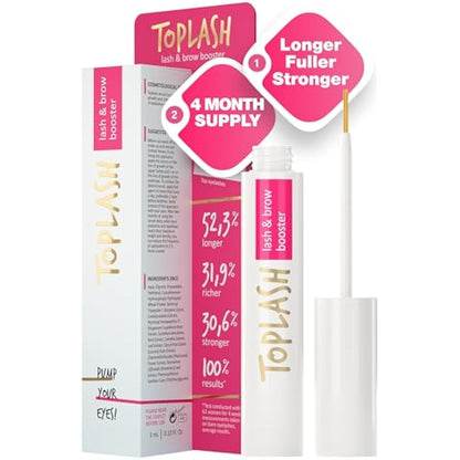 TOPLASH Eyelash Growth Serum - Innovative Eyelash and Eyebrow Growth Serum for Longer, Thicker, Fuller Brows & Lash Boost - Natural, Cruelty-Free & Hypoallergenic - 0.10 fl.oz.