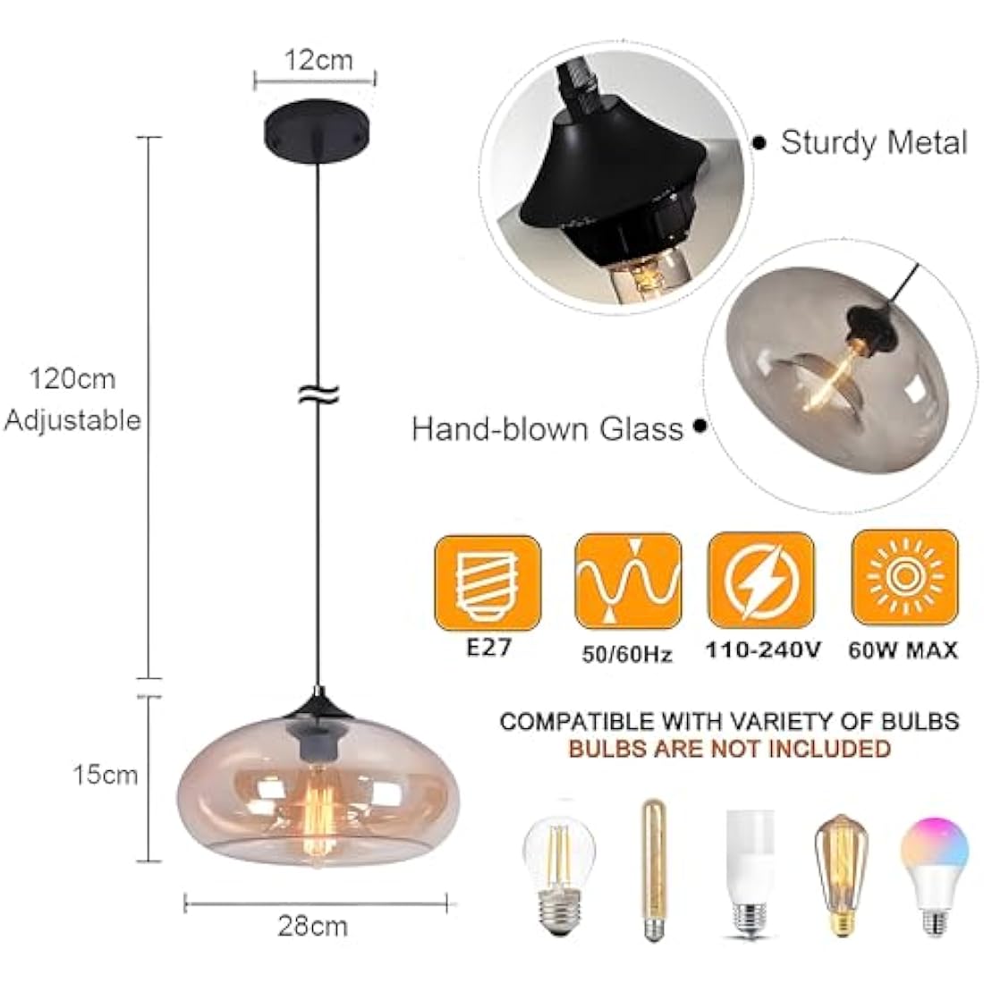 HJXDtech Pendant Light with 28cm Glass Lampsahde, Industrial Vintage Loft Bar E27 Ceiling Hanging Lamp for Kitchen, Dining &Living Room (Turquoise)
