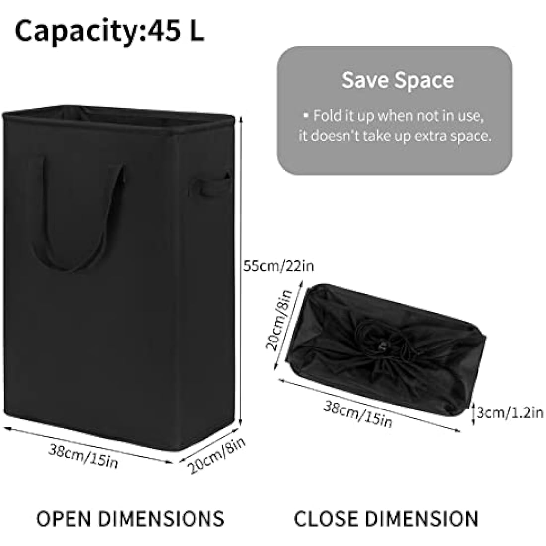 Chrislley Slim Laundry Basket Small Foldable Laundry Hamper Collapsible Washing basket Laundry Bin with Handle