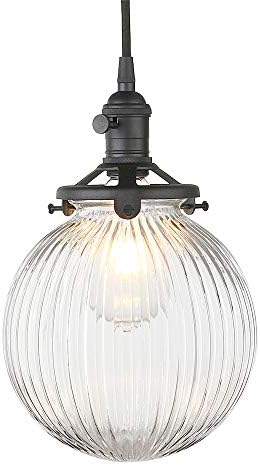 Yosoan Vintage Black Pendant Light Fittings with Globe Glass lampshade, Industrial Pendant Light Fitting Chandelier for Kitchen Dining Room Bedroom Restaurant (Black)