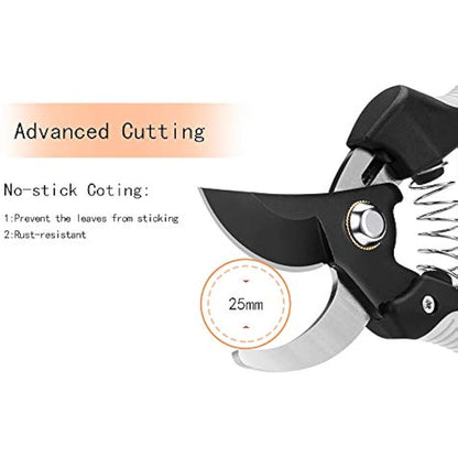 Pruning Shears Tree Trimmers Secateurs Hand Pruner Stainless Steel Blades Professional Garden Clippers Bypass Secateurs with SK-5 Steel Blade and Locking Mechanism for Branches Stems and Flowers