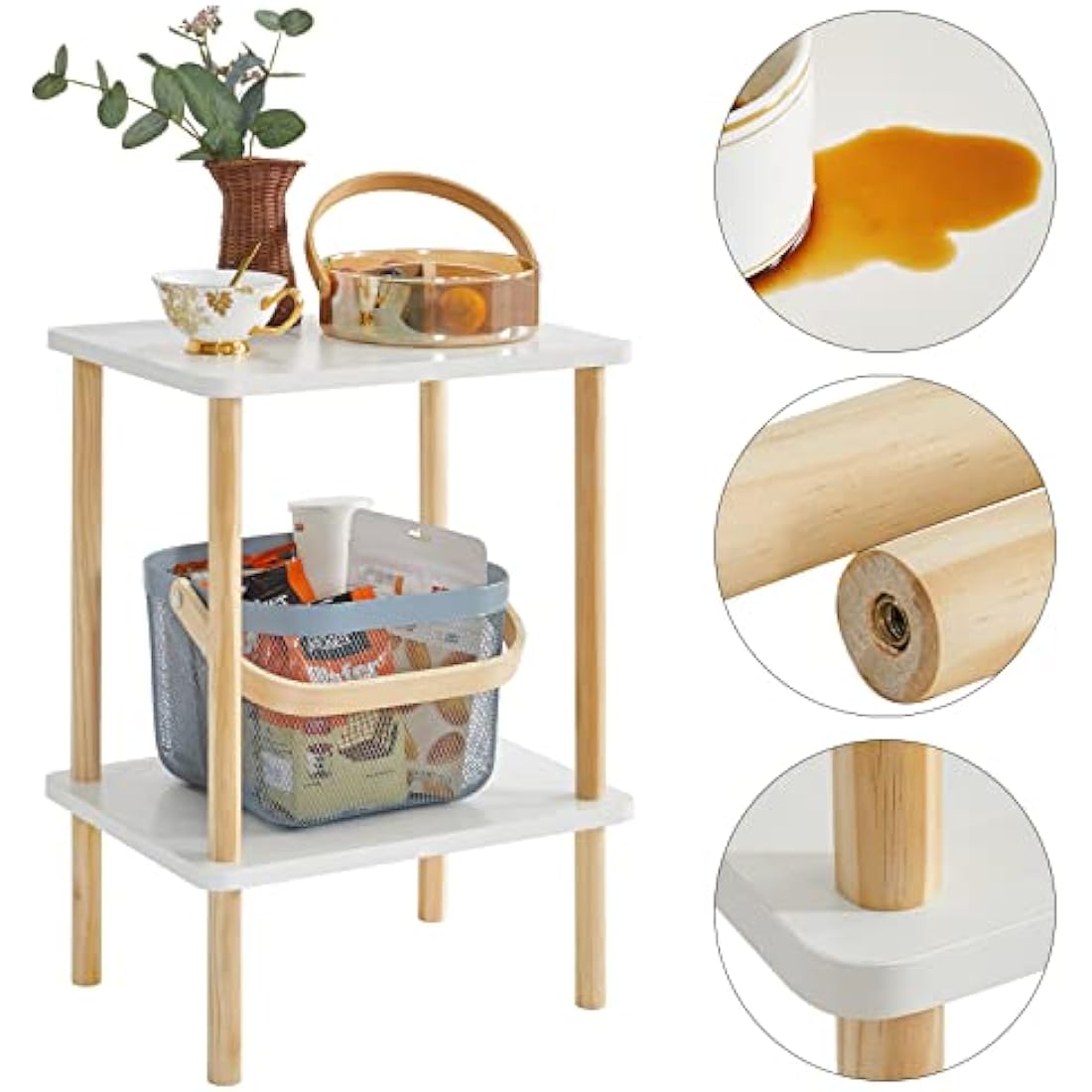 IBUYKE 2-Tier Side Table, Narrow End Table with Storage Shelf, Nightstand Bedside Table for Small Spaces, Bedroom, Living Room, Entryway, Farmhouse, No-Tool Assembly, White WST002W