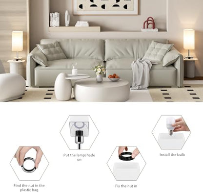 Aooshine Touch Control Bedside Lamps Set of 2, 3-Way Dimmable Table Lamp with USB-C+A Charging Ports, Bed Side Lamps for Bedroom with White Fabric Shade(Bulbs Included)