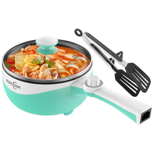 Audecook Hot Pot Electric,Mini Electric Skillet Portable Nonstick Saut Pan with Power Adjustment, Rapid Ramen Cooker Travel Multicooker Electric Pot