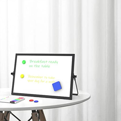OWill Black Dry Erase Whiteboard, 30 X 40 cm Magnetic Desktop Whiteboard with Stand, A3 Small White Board with 8 Pens, Portable Double-Sided White Board Easel for Drawing School Supplies