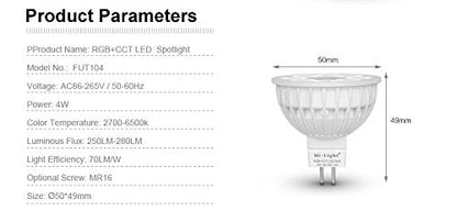 LIGHTEU, 4X 4W 12V MR16 GU5.3 RGB+CCT LED Spotlight Color Changing and CCT WW CW Temperature Adjustable, Original Mi-Light, Bulb with a 4-Zone Remote