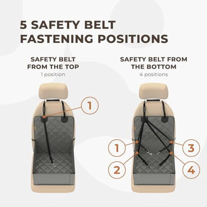 Extra Stable Dog Car Seat - Robust Car Dog Seat or Puppy Car Seat for Small to Medium-Sized Dogs - Reinforced Walls and 3 Belts - Waterproof Pet Car Seat for Back and Front Seat (Grey)