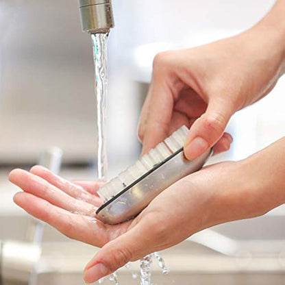 kuou Stainless Steel Nail Brush, 2 Pieces Hard Bristle Hand Wash Brushes Nail Clean Brush Handle Nail Finger Tip Scrubbing Brush Nail Brushes for Cleaning Nails and Toes Nails