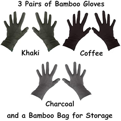 Bamboo Gloves for Eczema, Small, Women, Dry Hands, Overnight Moisturising Gloves, 3 Pairs