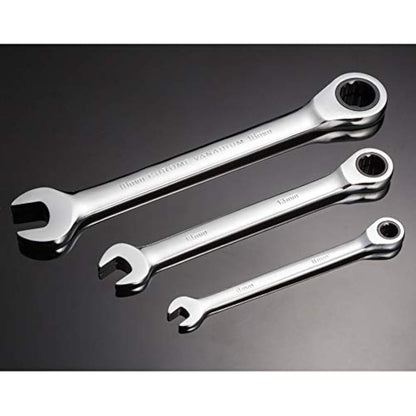Qnkaa Ratchet Spanner Set Combination Wrench 12 Piece Metric Sizes from 8mm to 19mm with Roll Bag, Perfect for Home, Bike, Car Repairs