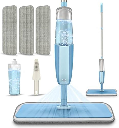 Microfibre Spray Floor Mop with Spray for Cleaning Floors, MEXERRIS Dust Wet Dry Mops with 3x Reusable Microfiber Pads & 1x Refillable Bottle for Hardwood Laminate Tiles Floors