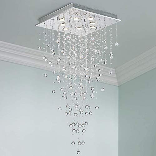 BESTIER Modern Crystal Raindrop Chandelier Lighting Flush Mount LED Ceiling Light Fixture Pendant Lamp for Dining Room Bathroom Bedroom Livingroom 8 GU10 LED Bulbs Required Width 55 cm Height 120 cm