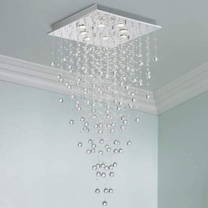 BESTIER Modern Crystal Raindrop Chandelier Lighting Flush Mount LED Ceiling Light Fixture Pendant Lamp for Dining Room Bathroom Bedroom Livingroom 8 GU10 LED Bulbs Required Width 55 cm Height 120 cm