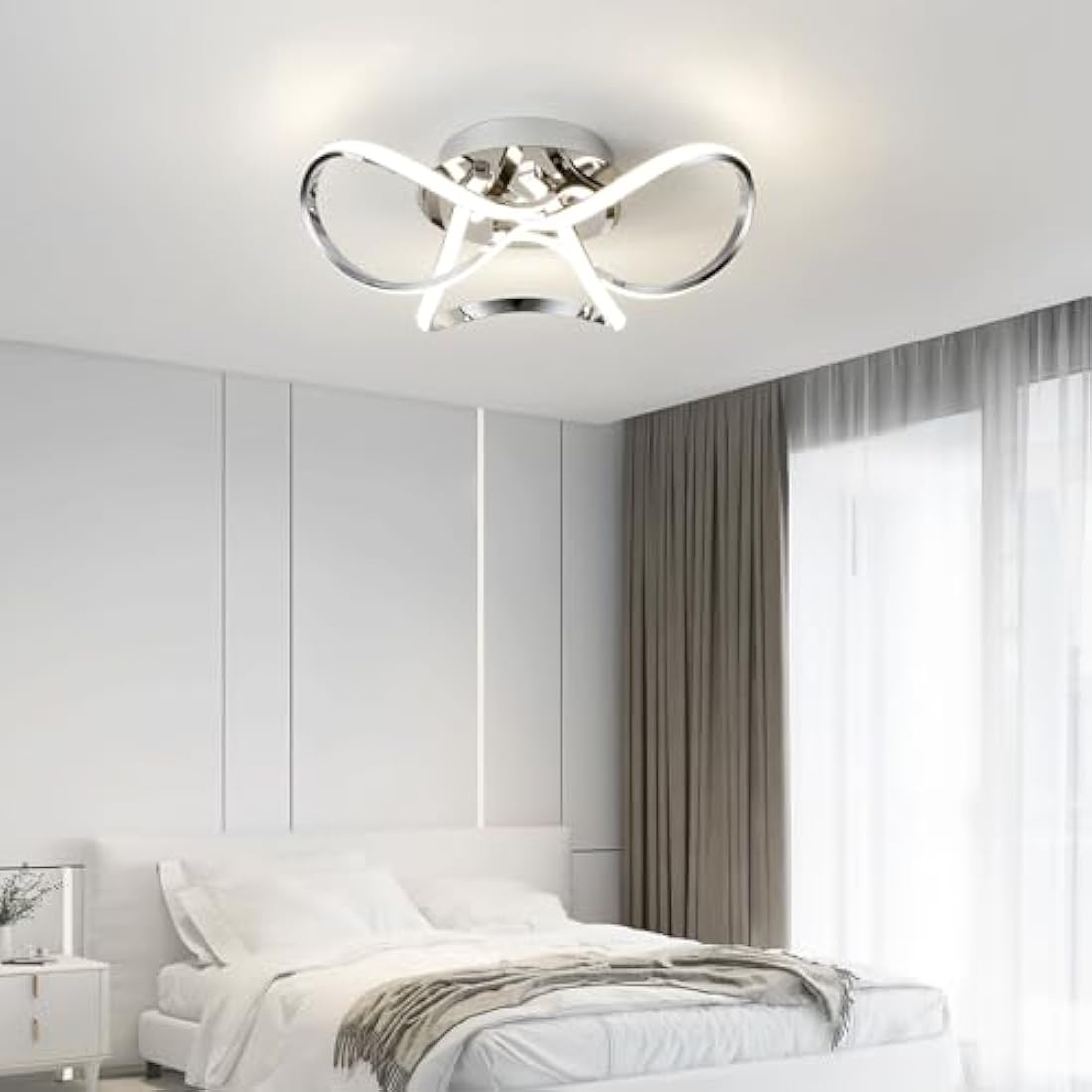 AUROLITE AL1016D Contemporary LED Chrome Semi Flush Ceiling Light, 36W 2200LM, Dimmable, 4000K Cool White, Modern Swirl Design, Ideal for Lounge, Living Room and Bedroom, 36 W